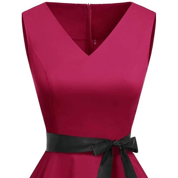 ❤️ Pinup Retro Vintage 1950s 60s Swing Dark Red Rockabilly Dress SIZE M NEW - Picture 9 of 14